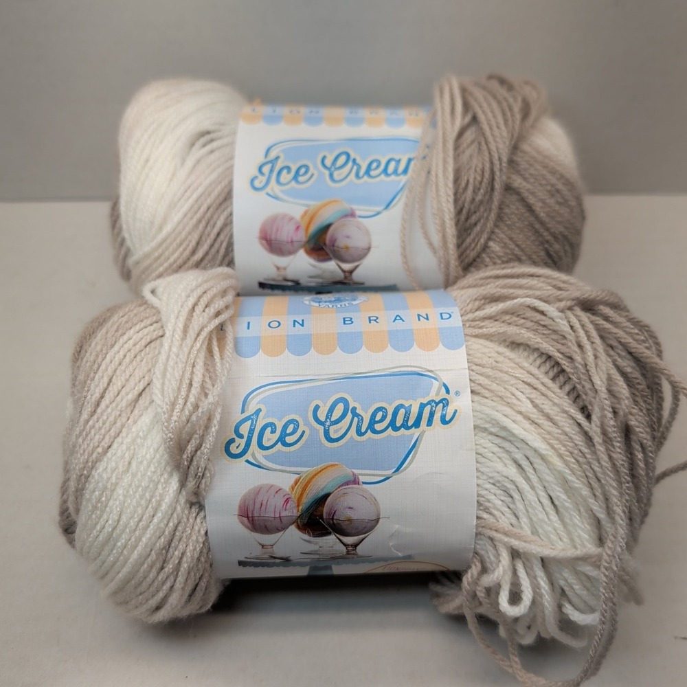 Lot of 2 Lion Brand Yarn Ice Cream 3.5oz Skein Coffee 212R 100% Acrylic